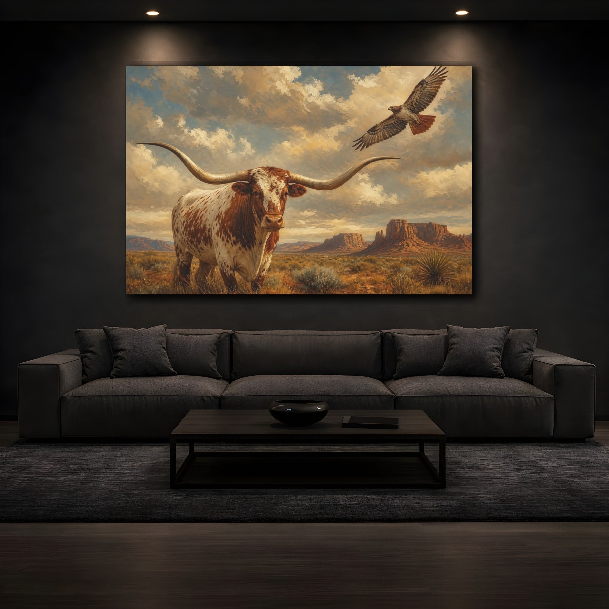 Mockup 3. Animals Longhorn Brown Longhorn shown as stretched canvas wall art