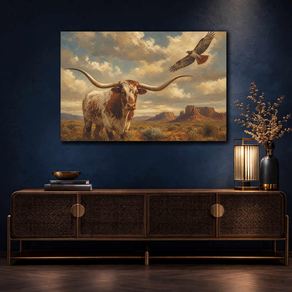 Mockup 4. Animals Longhorn Brown Longhorn shown as stretched canvas wall art