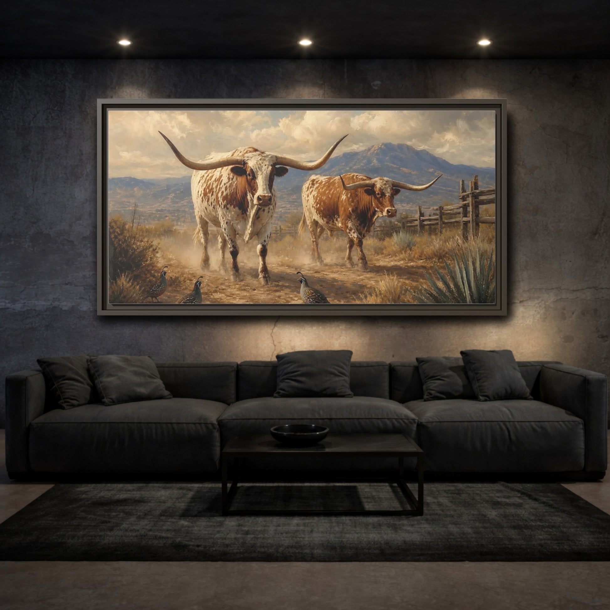 Mockup 3. Animals Longhorn Cattle Brown White Longhorn shown as stretched canvas wall art