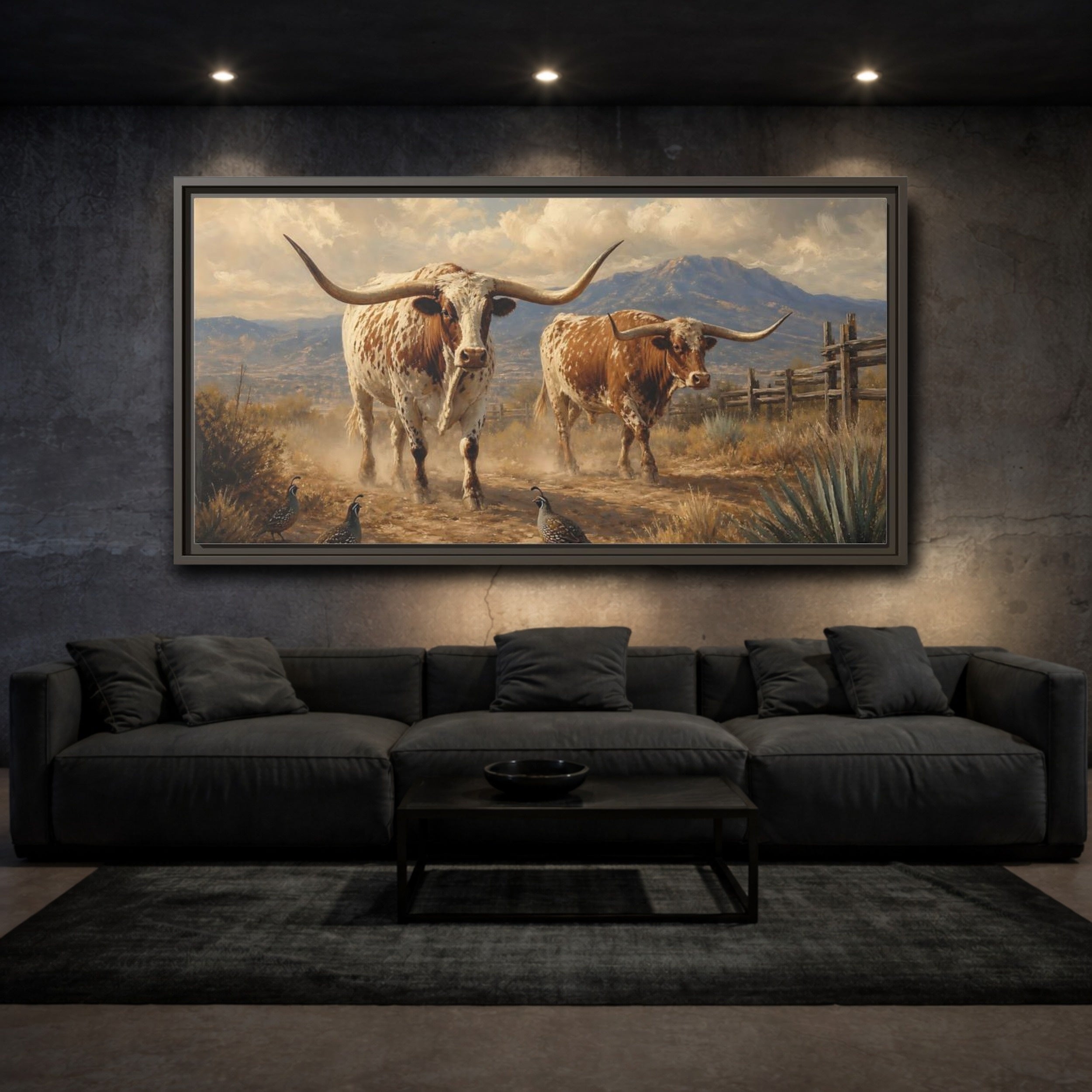 Mockup 3. Animals Longhorn Cattle Brown White Longhorn shown as stretched canvas wall art