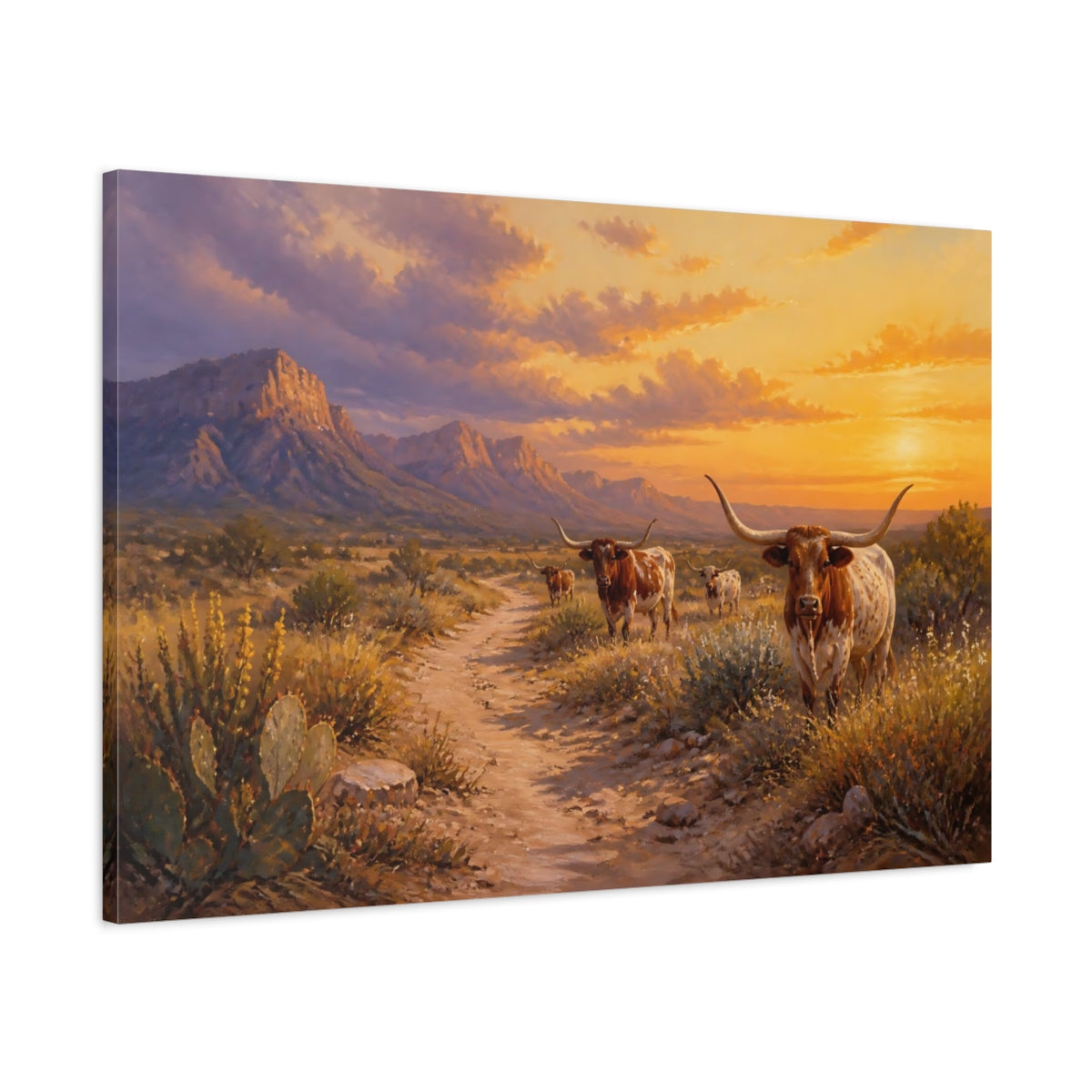 Main Mockup. Animals Longhorn Cattle Western Longhorn shown as stretched canvas wall art