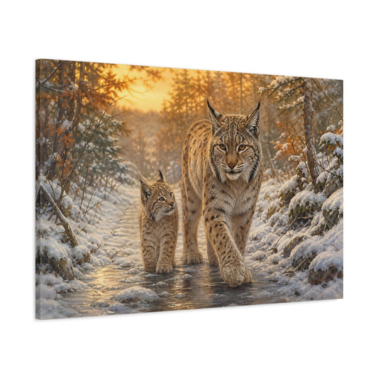 Main Mockup. Animals Lynx Family Brown And Gold shown as stretched canvas wall art