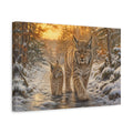 Side Mockup 4. Animals Lynx Family Brown And Gold shown as stretched canvas wall art