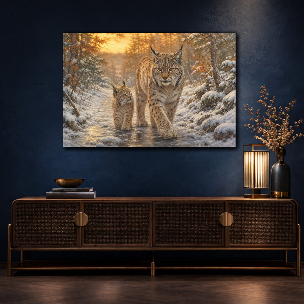 Mockup 4. Animals Lynx Family Brown And Gold shown as stretched canvas wall art
