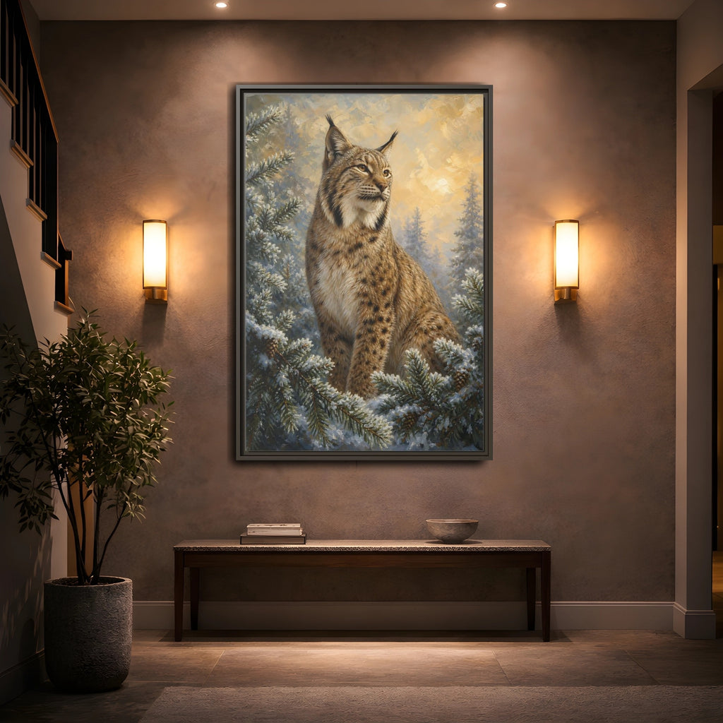 Mockup 2. Animals Lynx Lynx Winter Scene shown as stretched canvas wall art