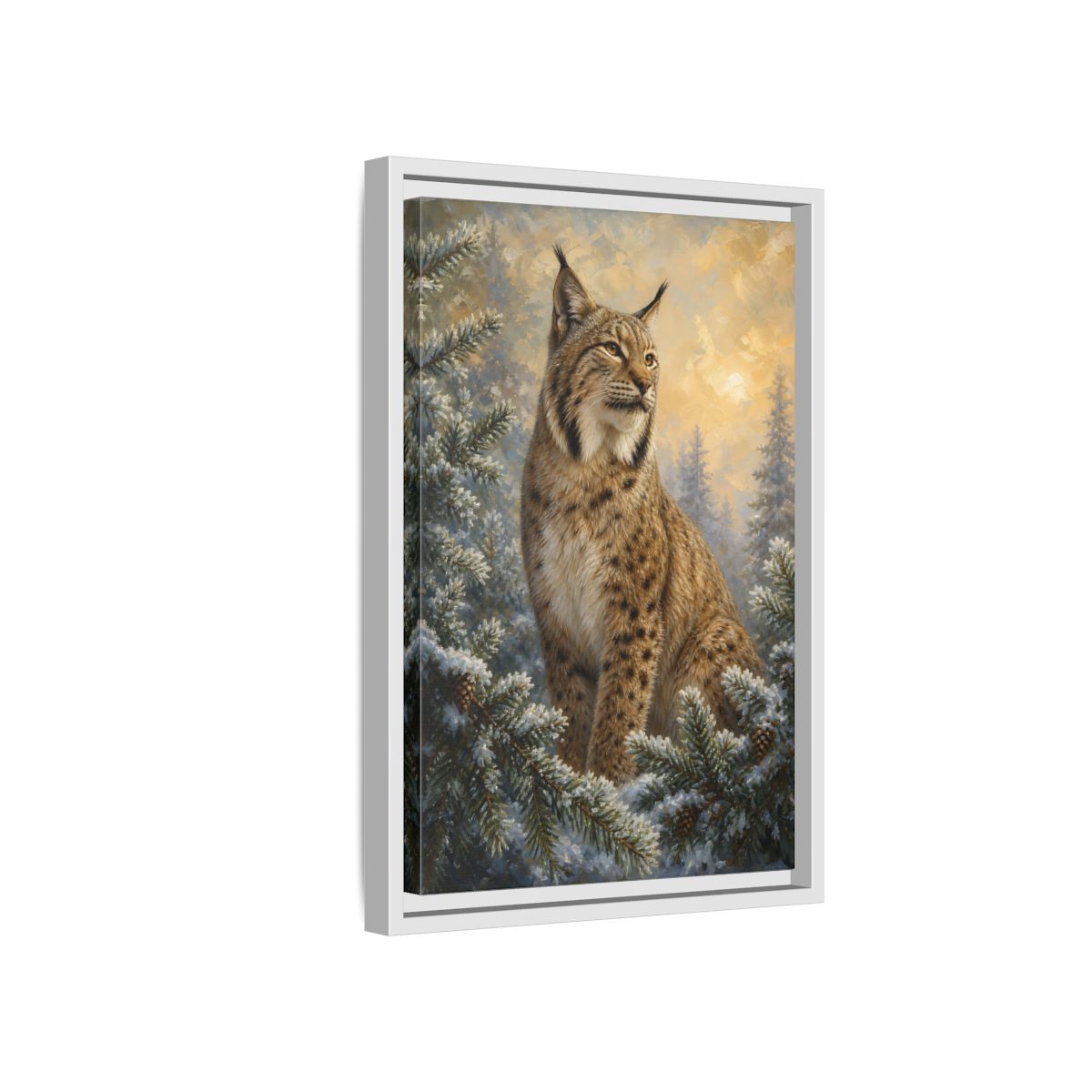 Side Mockup 4. Animals Lynx Lynx Winter Scene shown as stretched canvas wall art