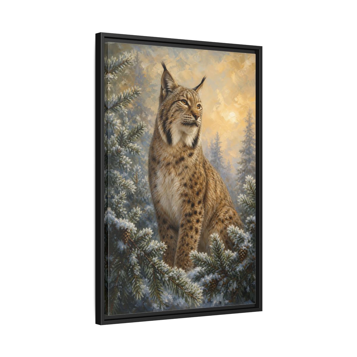 Side Mockup 14. Animals Lynx Lynx Winter Scene shown as stretched canvas wall art