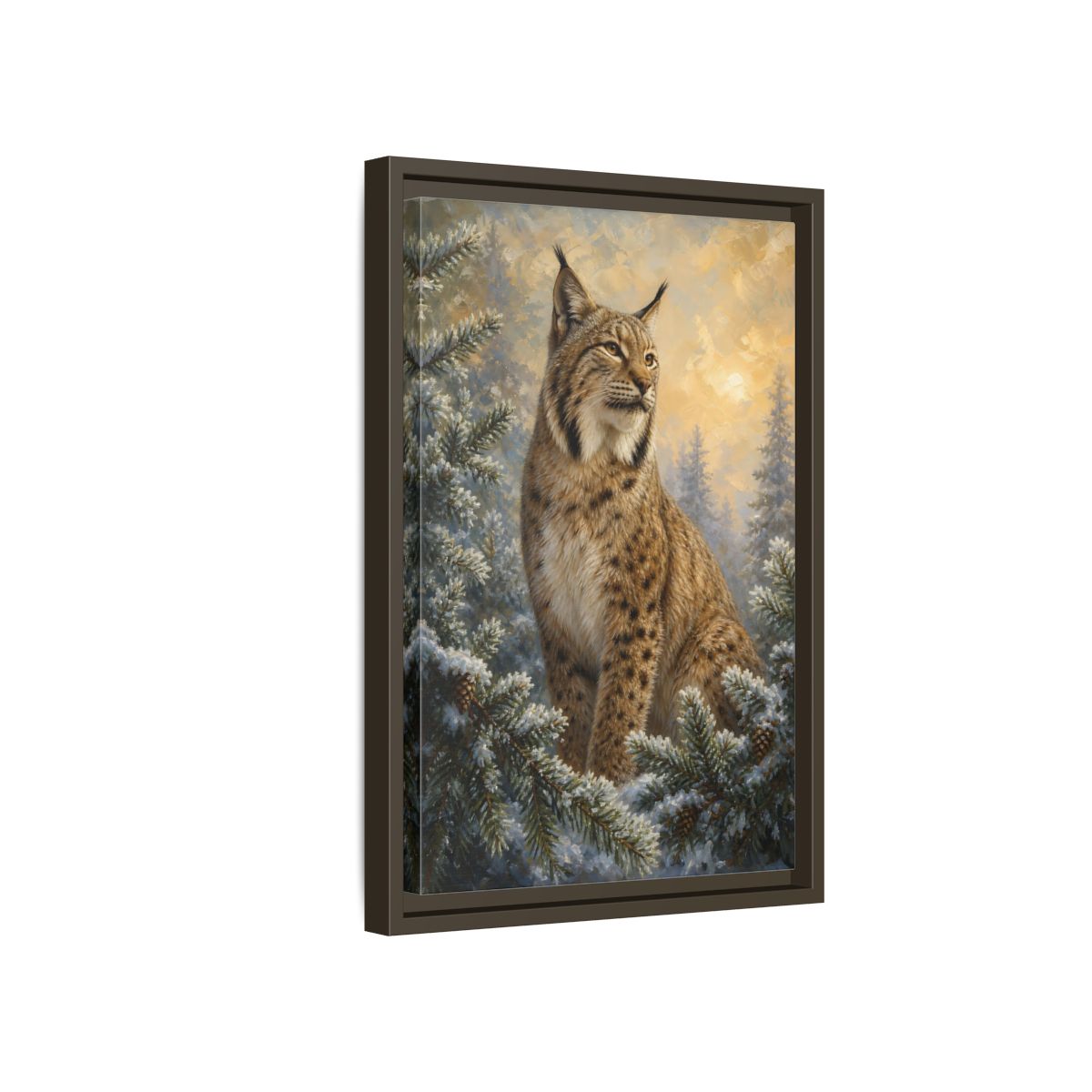 Side Mockup 5. Animals Lynx Lynx Winter Scene shown as stretched canvas wall art