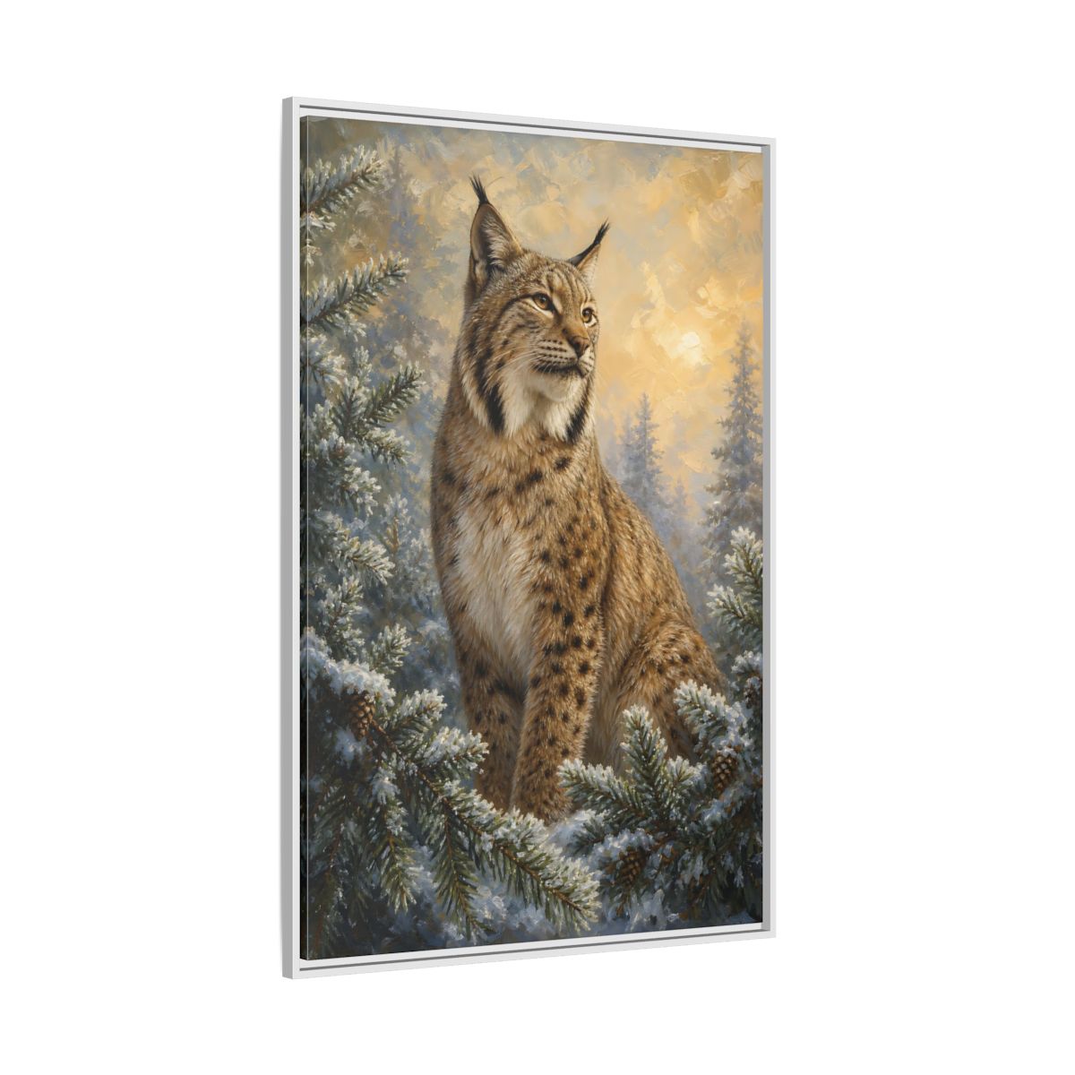 Side Mockup 7. Animals Lynx Lynx Winter Scene shown as stretched canvas wall art