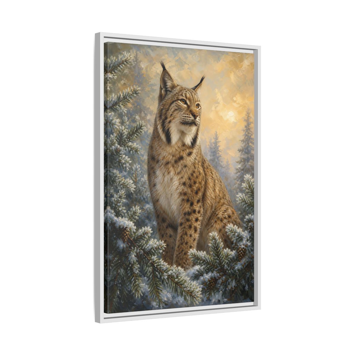 Side Mockup 10. Animals Lynx Lynx Winter Scene shown as stretched canvas wall art