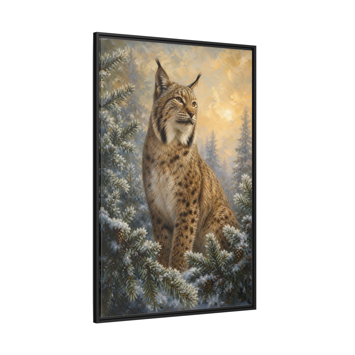 Side Mockup 12. Animals Lynx Lynx Winter Scene shown as stretched canvas wall art