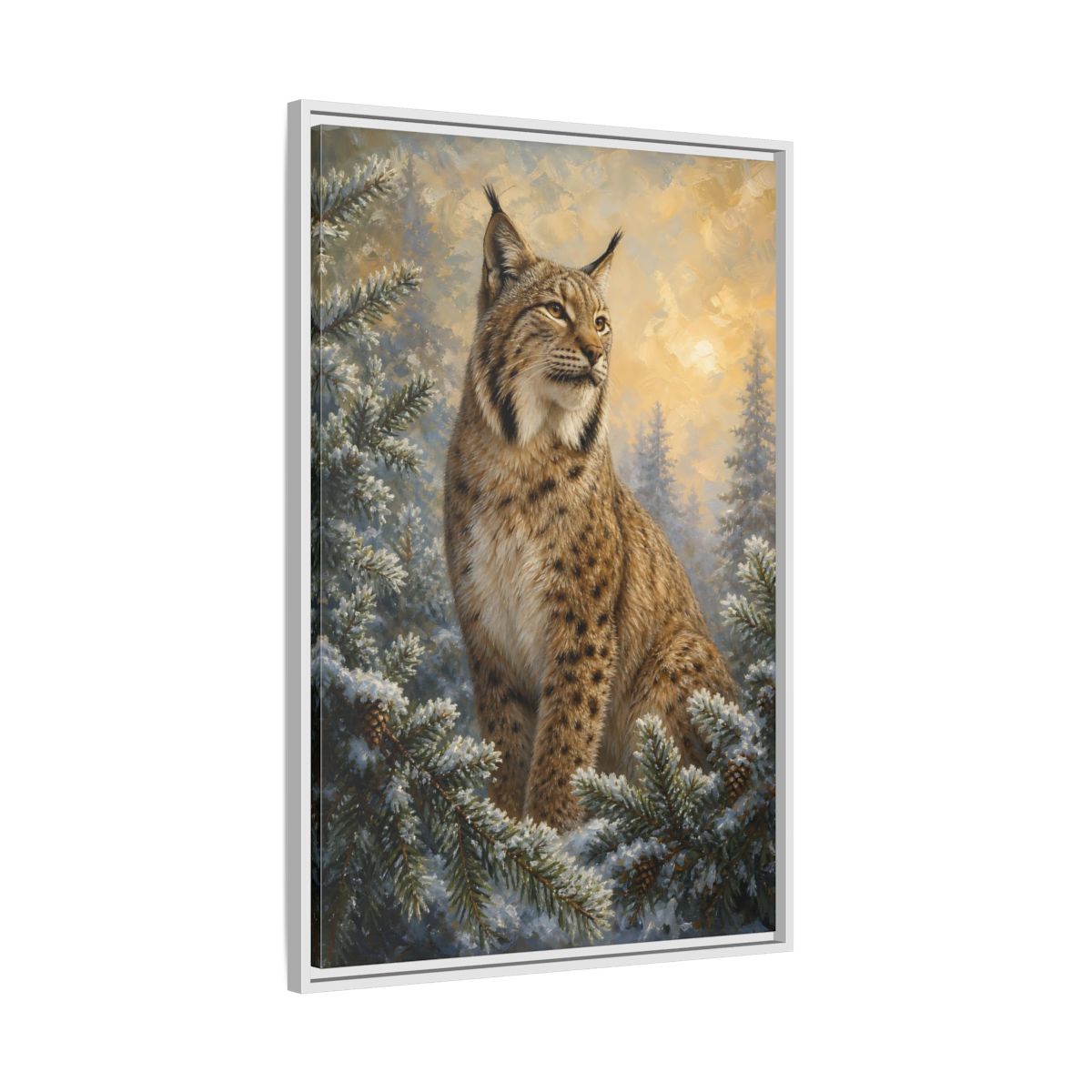 Side Mockup 9. Animals Lynx Lynx Winter Scene shown as stretched canvas wall art