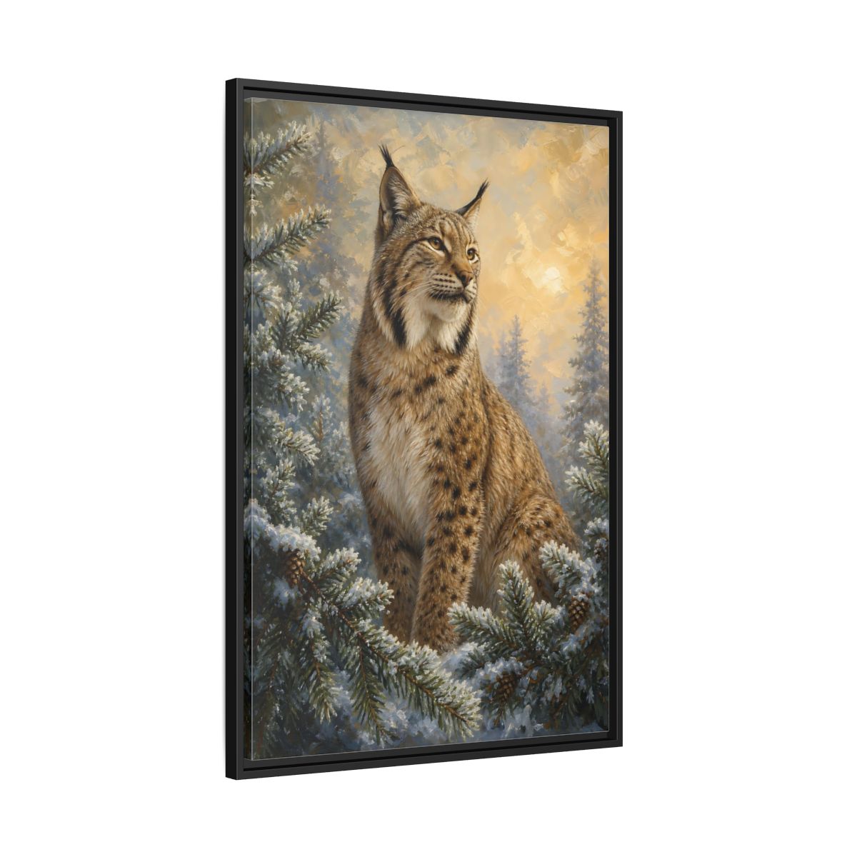 Side Mockup 13. Animals Lynx Lynx Winter Scene shown as stretched canvas wall art