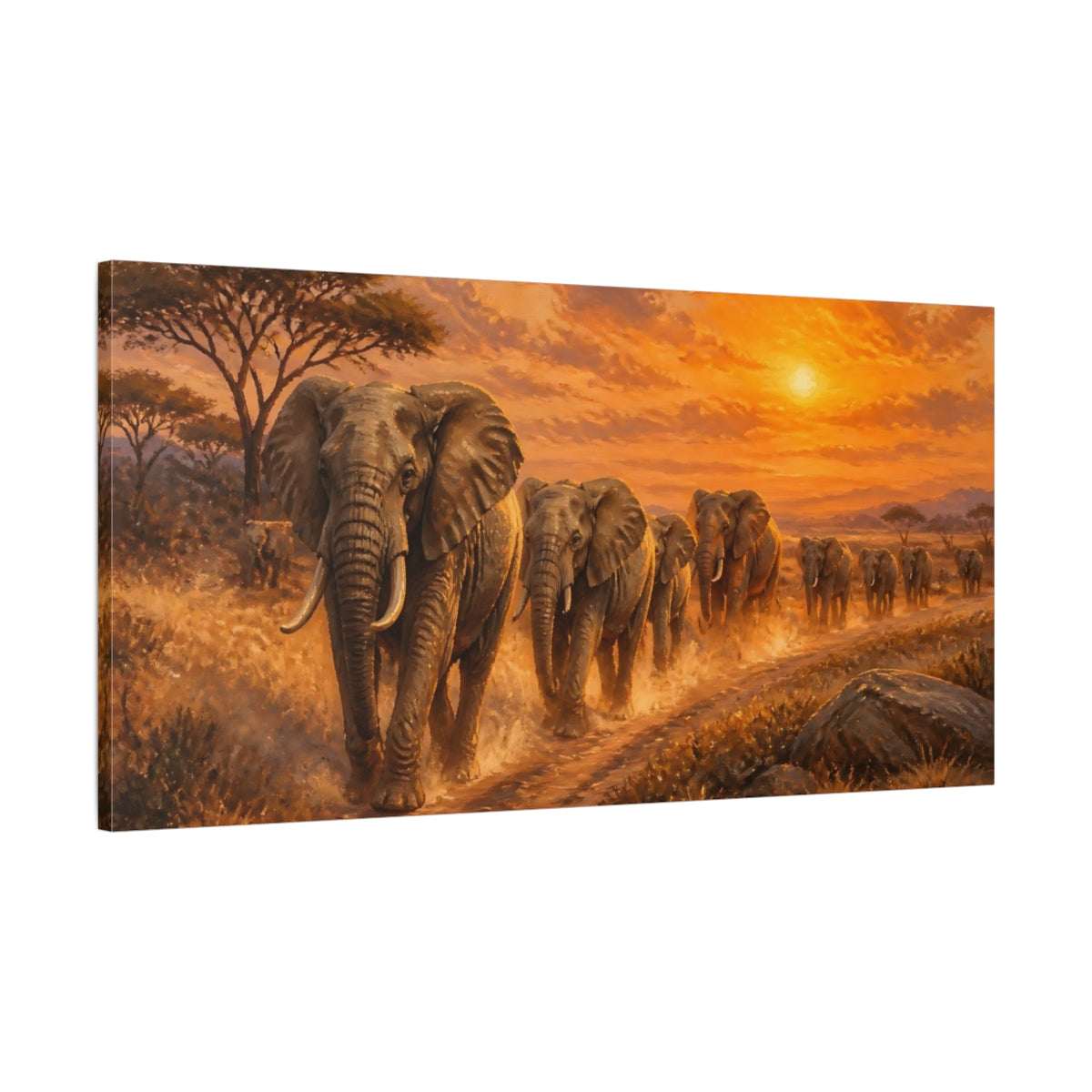 Main Mockup. Animals Majestic Elephant Herd shown as canvas print