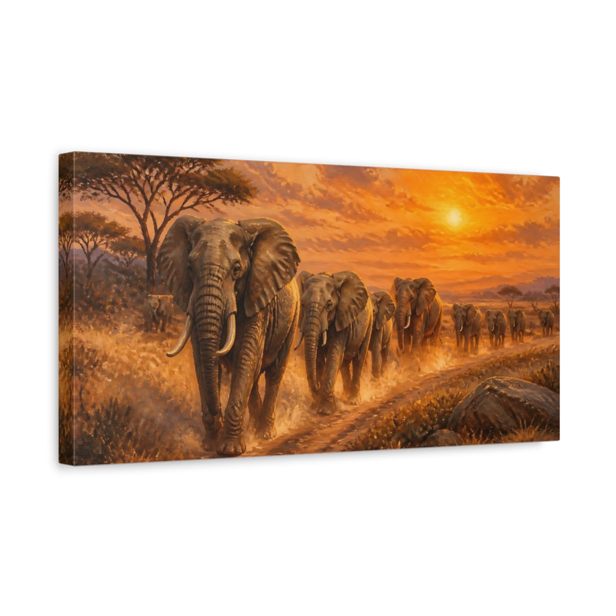 Side Mockup 3. Animals Majestic Elephant Herd shown as canvas print