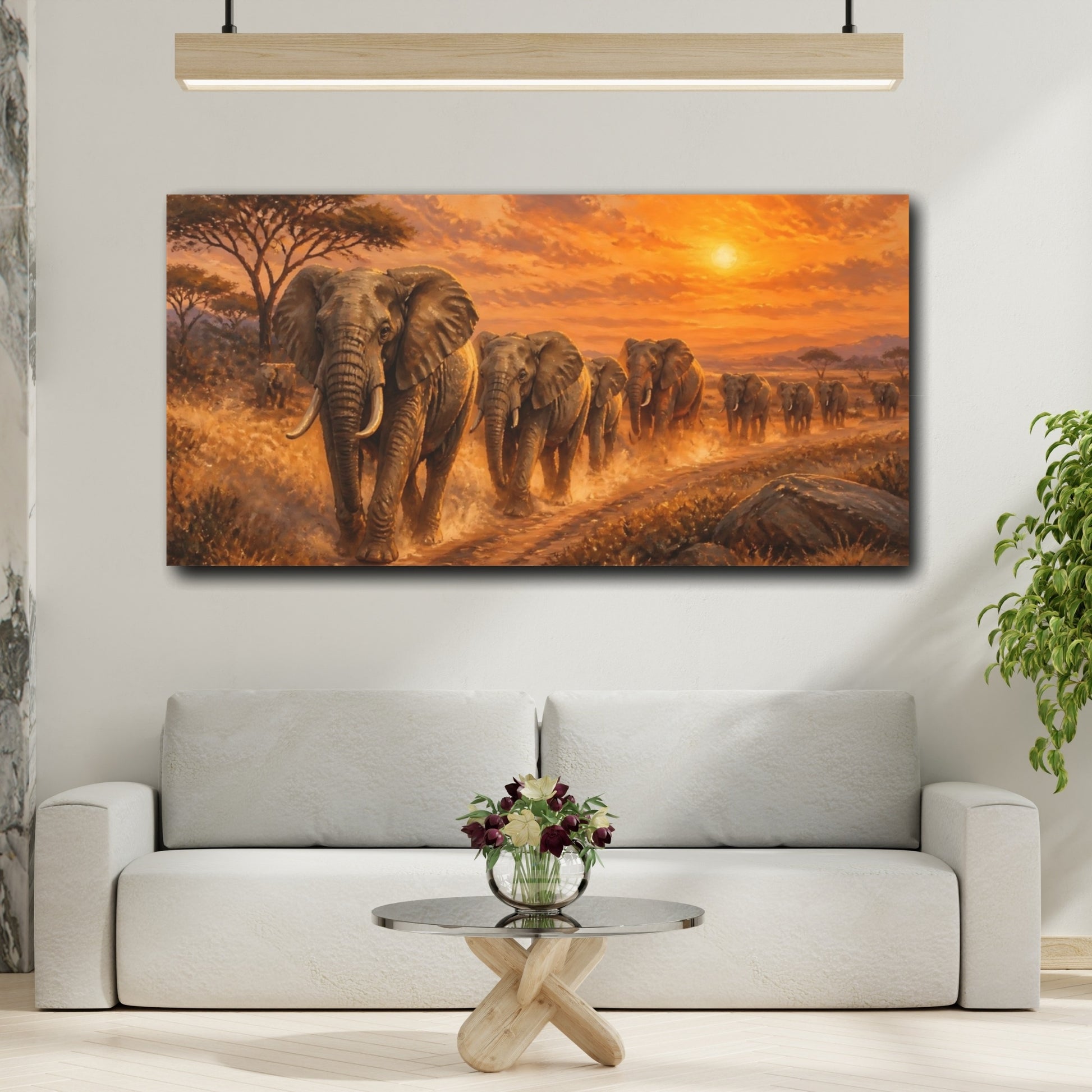 Mockup 2. Animals Majestic Elephant Herd shown as canvas print