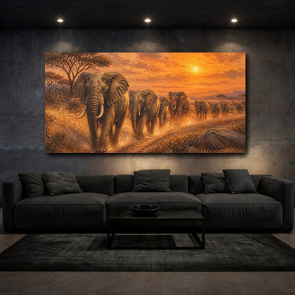 Mockup 3. Animals Majestic Elephant Herd shown as canvas print
