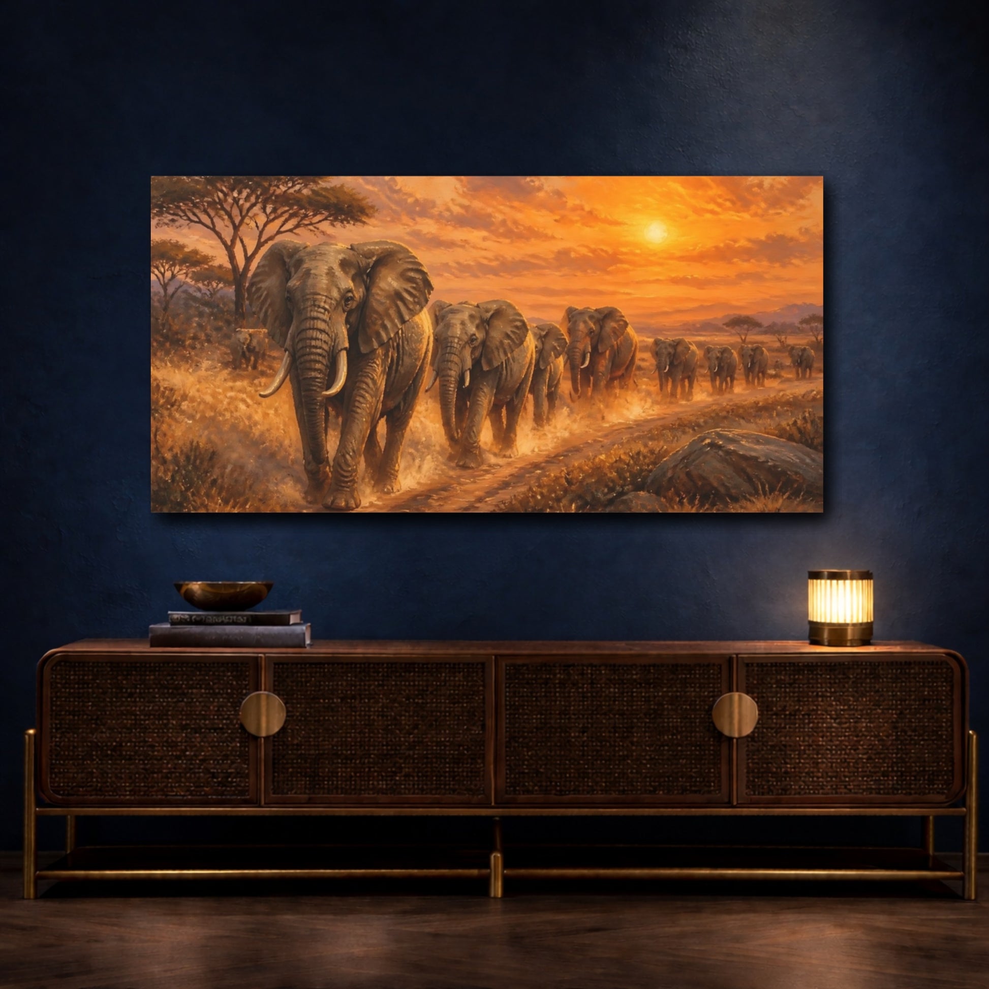 Mockup 4. Animals Majestic Elephant Herd shown as canvas print