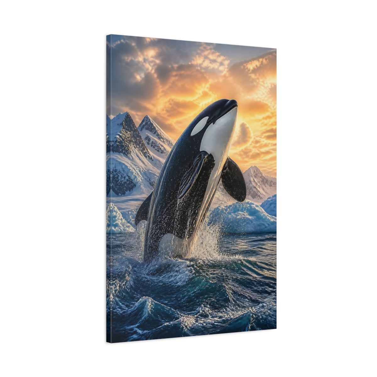 Main Mockup. Animals Majestic Orca Breaching shown as canvas print