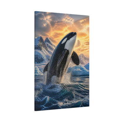 Side Mockup 1. Animals Majestic Orca Breaching shown as canvas print