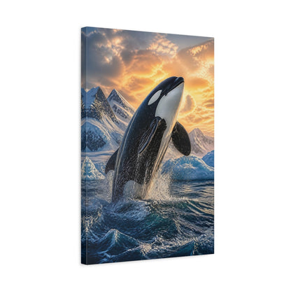 Side Mockup 3. Animals Majestic Orca Breaching shown as canvas print