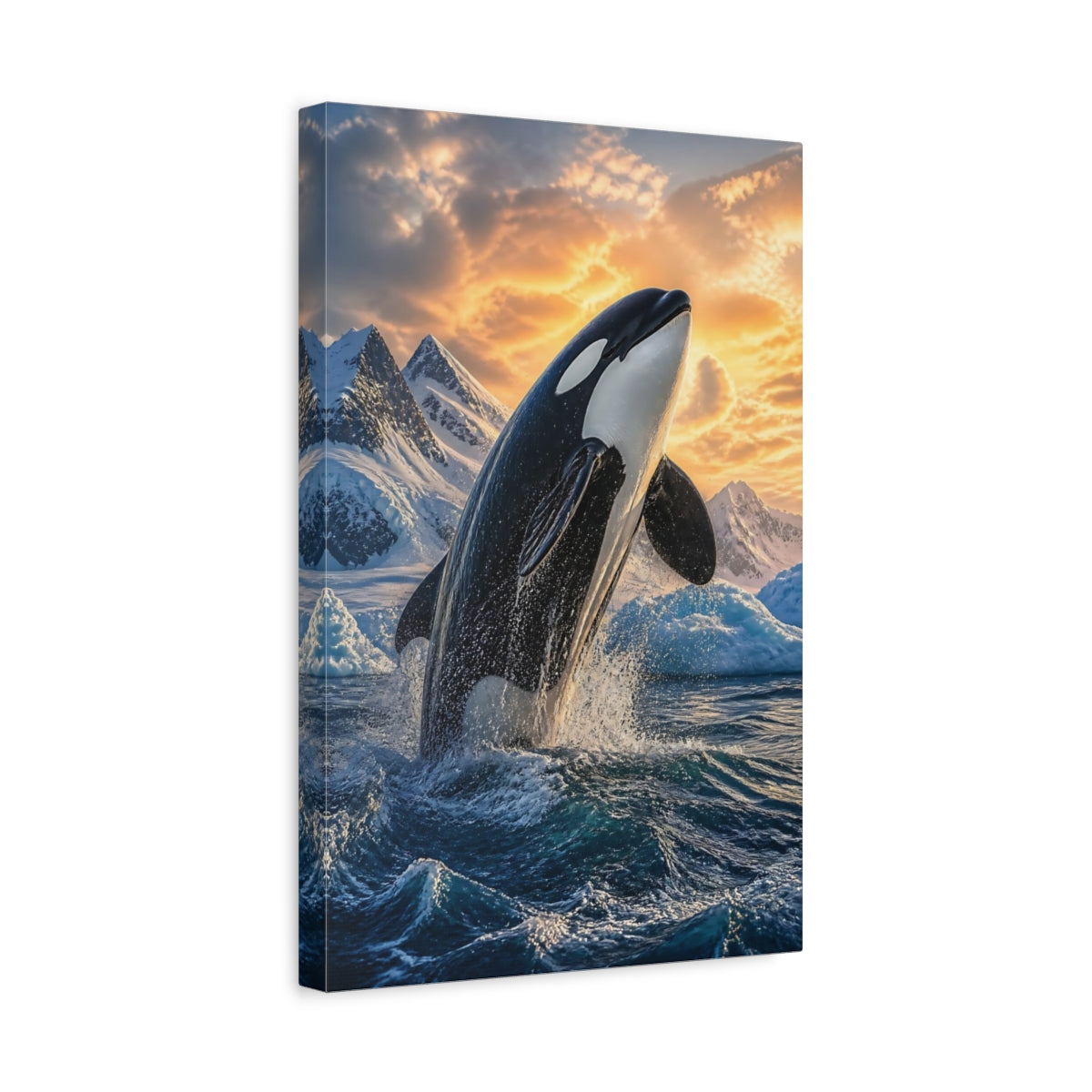 Side Mockup 4. Animals Majestic Orca Breaching shown as canvas print