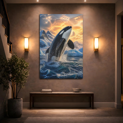 Mockup 2. Animals Majestic Orca Breaching shown as canvas print