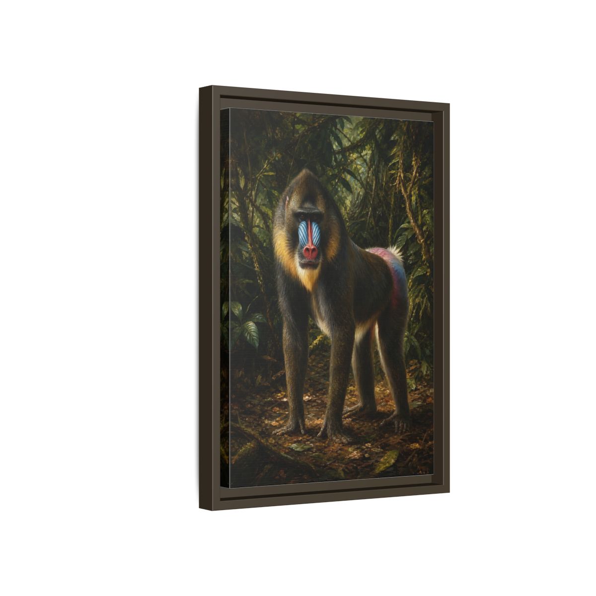 Side Mockup 5. Animals Mandrill Colorful Mandrill shown as stretched canvas wall art