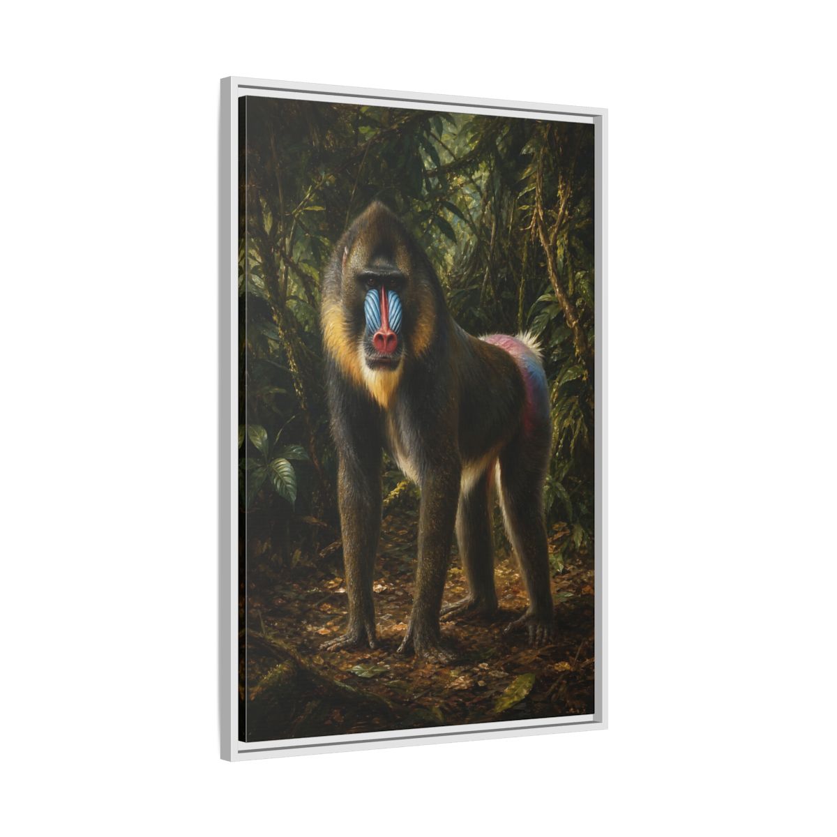 Side Mockup 9. Animals Mandrill Colorful Mandrill shown as stretched canvas wall art