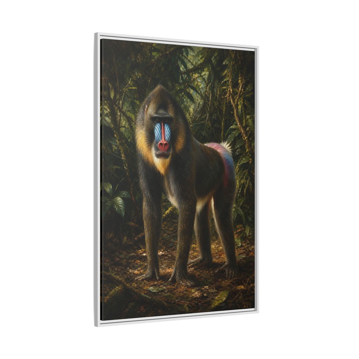 Side Mockup 7. Animals Mandrill Colorful Mandrill shown as stretched canvas wall art