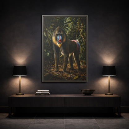 Mockup 3. Animals Mandrill Colorful Mandrill shown as stretched canvas wall art