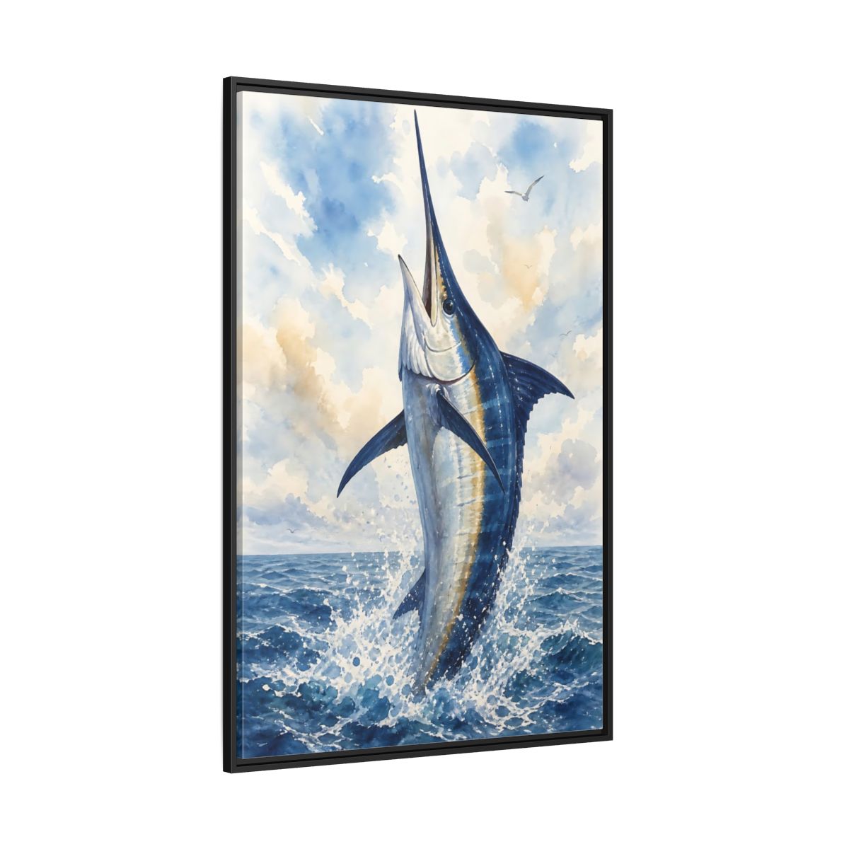 Side Mockup 12. Animals Marlin Blue Marlin shown as stretched canvas wall art