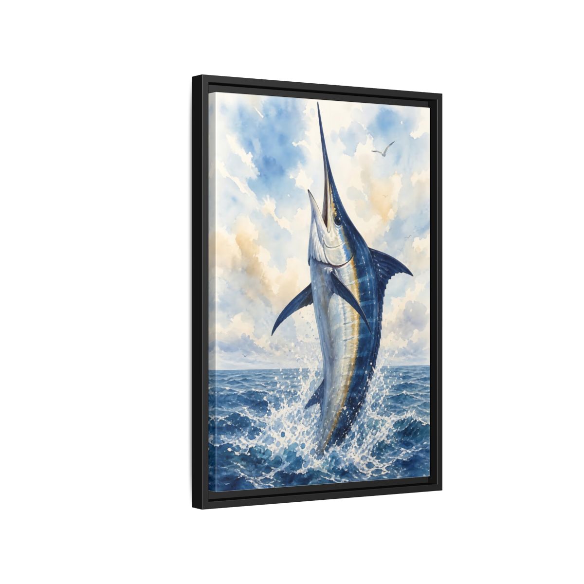 Side Mockup 3. Animals Marlin Blue Marlin shown as stretched canvas wall art