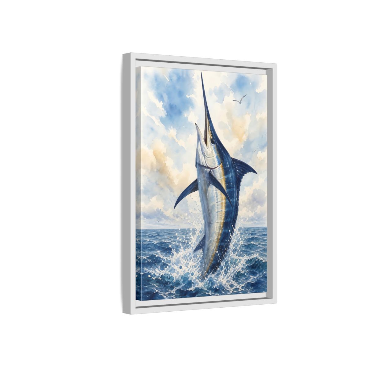 Side Mockup 4. Animals Marlin Blue Marlin shown as stretched canvas wall art