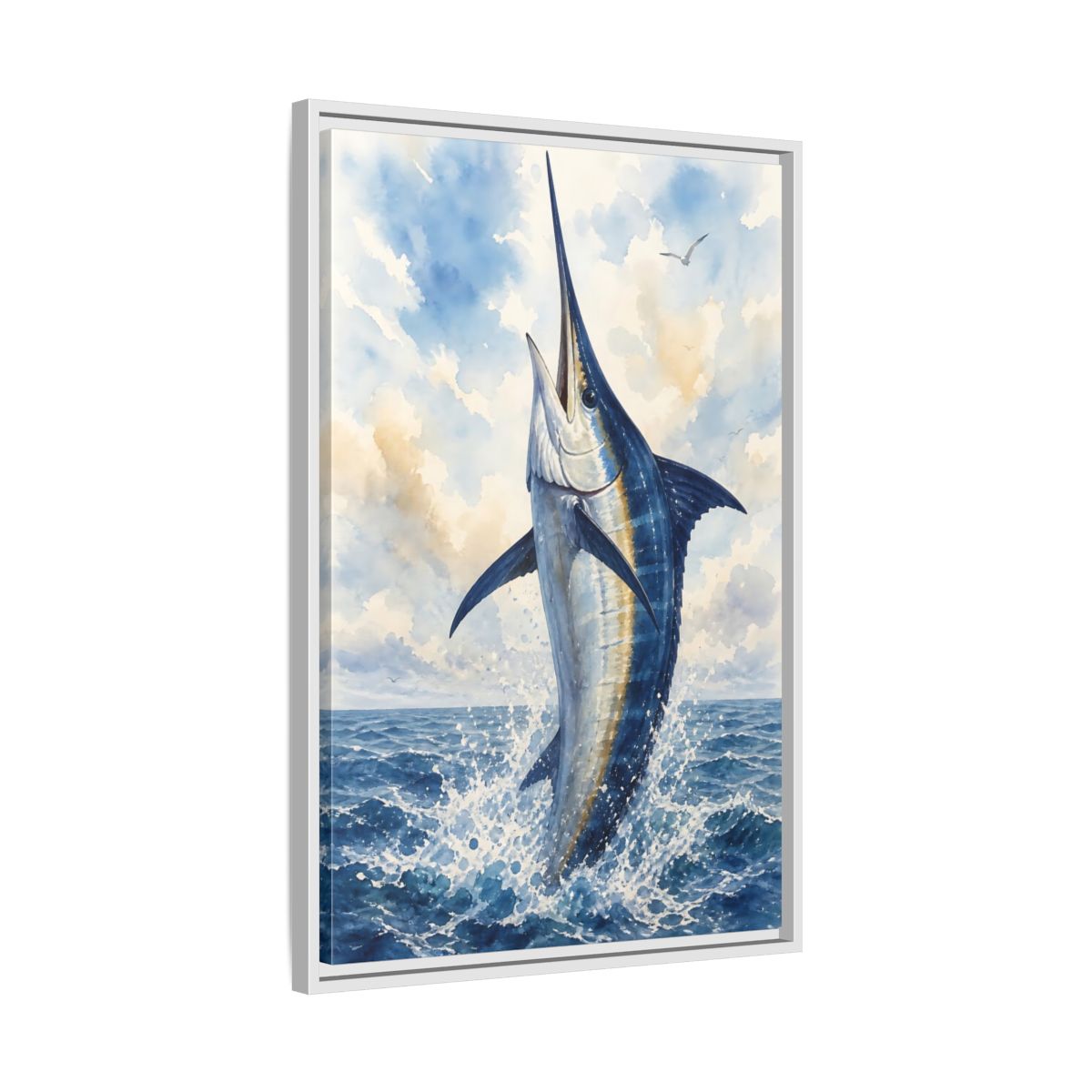 Side Mockup 10. Animals Marlin Blue Marlin shown as stretched canvas wall art