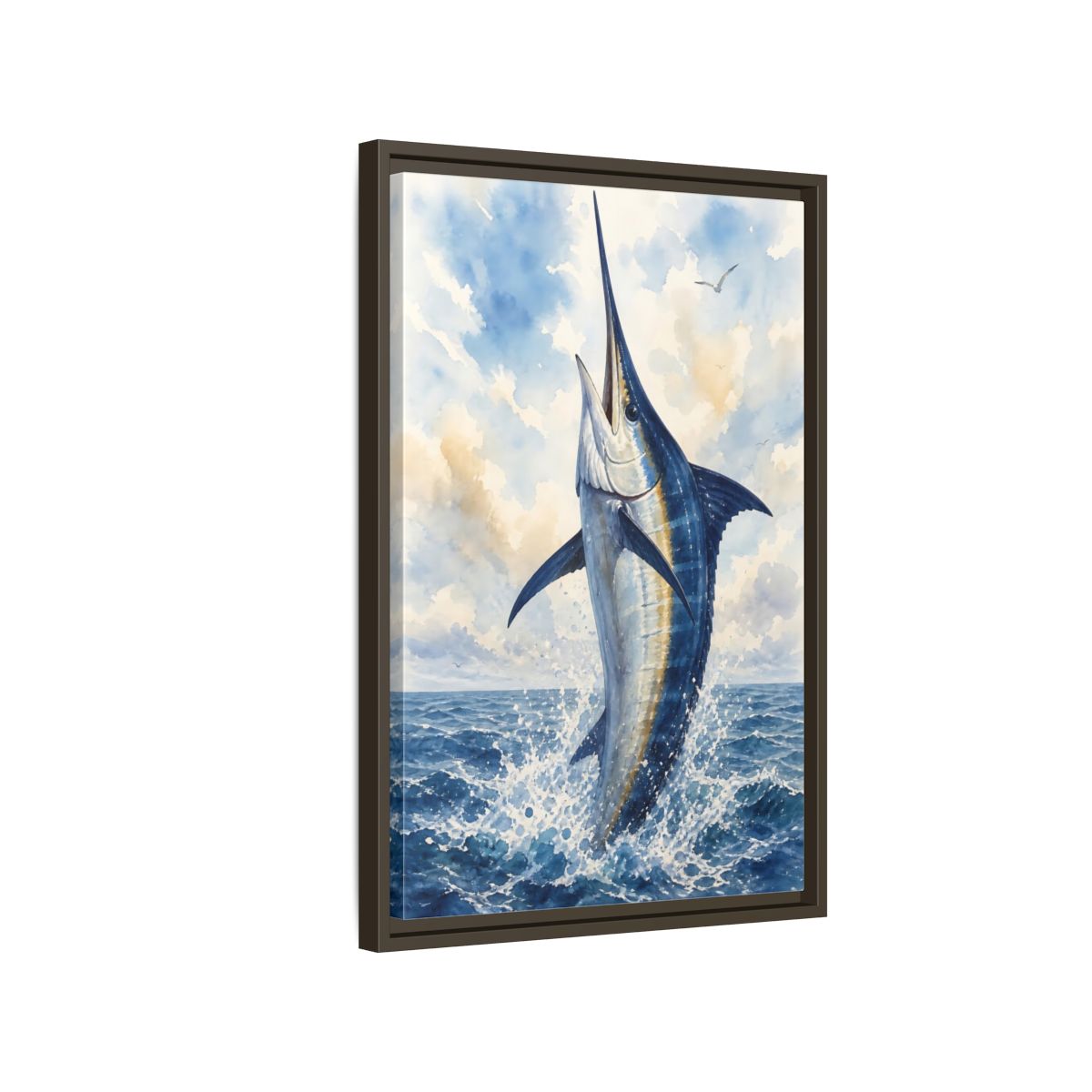 Side Mockup 2. Animals Marlin Blue Marlin shown as stretched canvas wall art