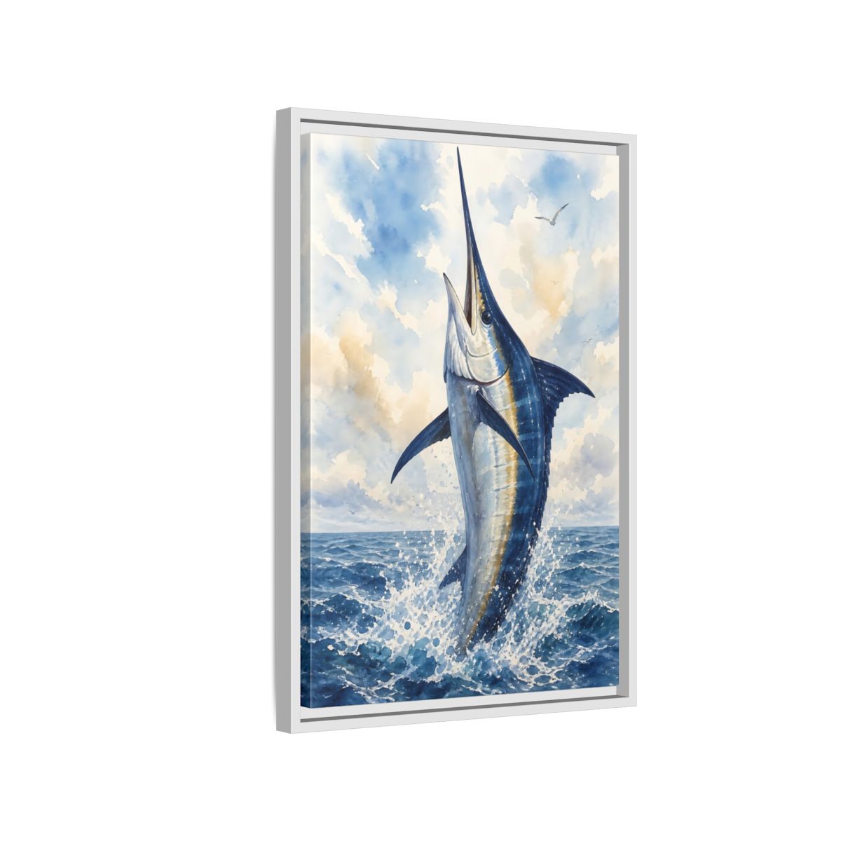 Side Mockup 1. Animals Marlin Blue Marlin shown as stretched canvas wall art