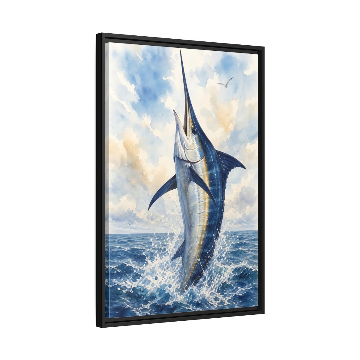 Side Mockup 14. Animals Marlin Blue Marlin shown as stretched canvas wall art