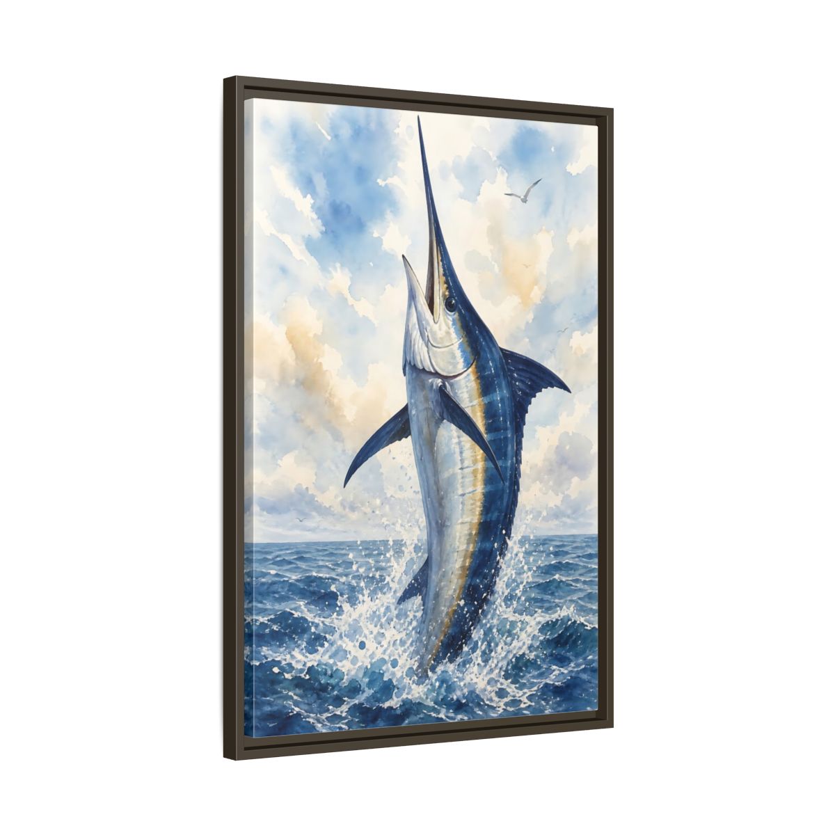 Side Mockup 11. Animals Marlin Blue Marlin shown as stretched canvas wall art