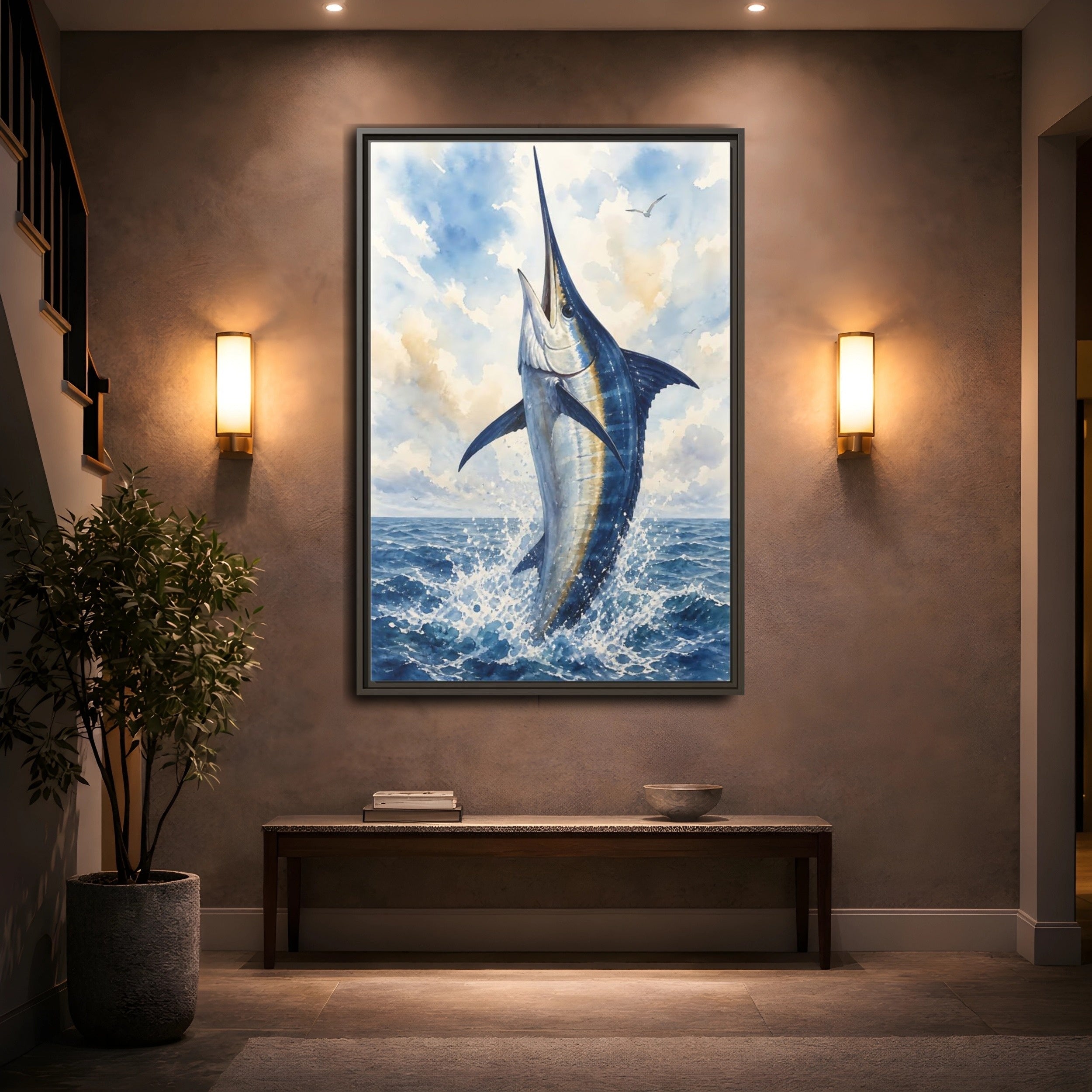 Mockup 2. Animals Marlin Blue Marlin shown as stretched canvas wall art