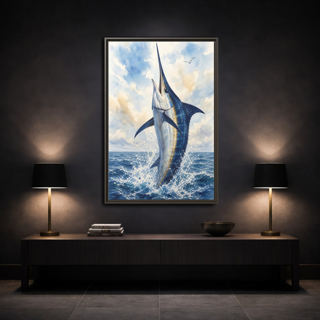 Mockup 3. Animals Marlin Blue Marlin shown as stretched canvas wall art