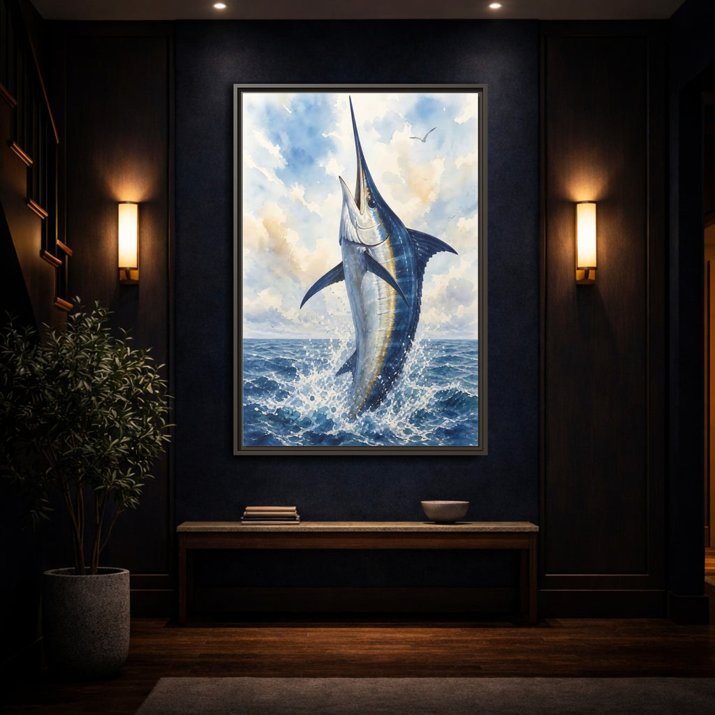 Mockup 4. Animals Marlin Blue Marlin shown as stretched canvas wall art