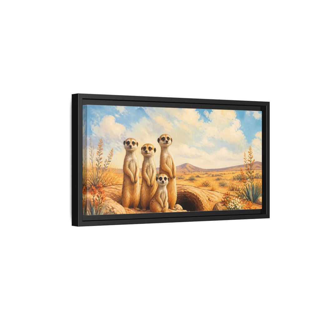 Side Mockup 8. Animals Meerkats Desert Meerkats shown as stretched canvas wall art