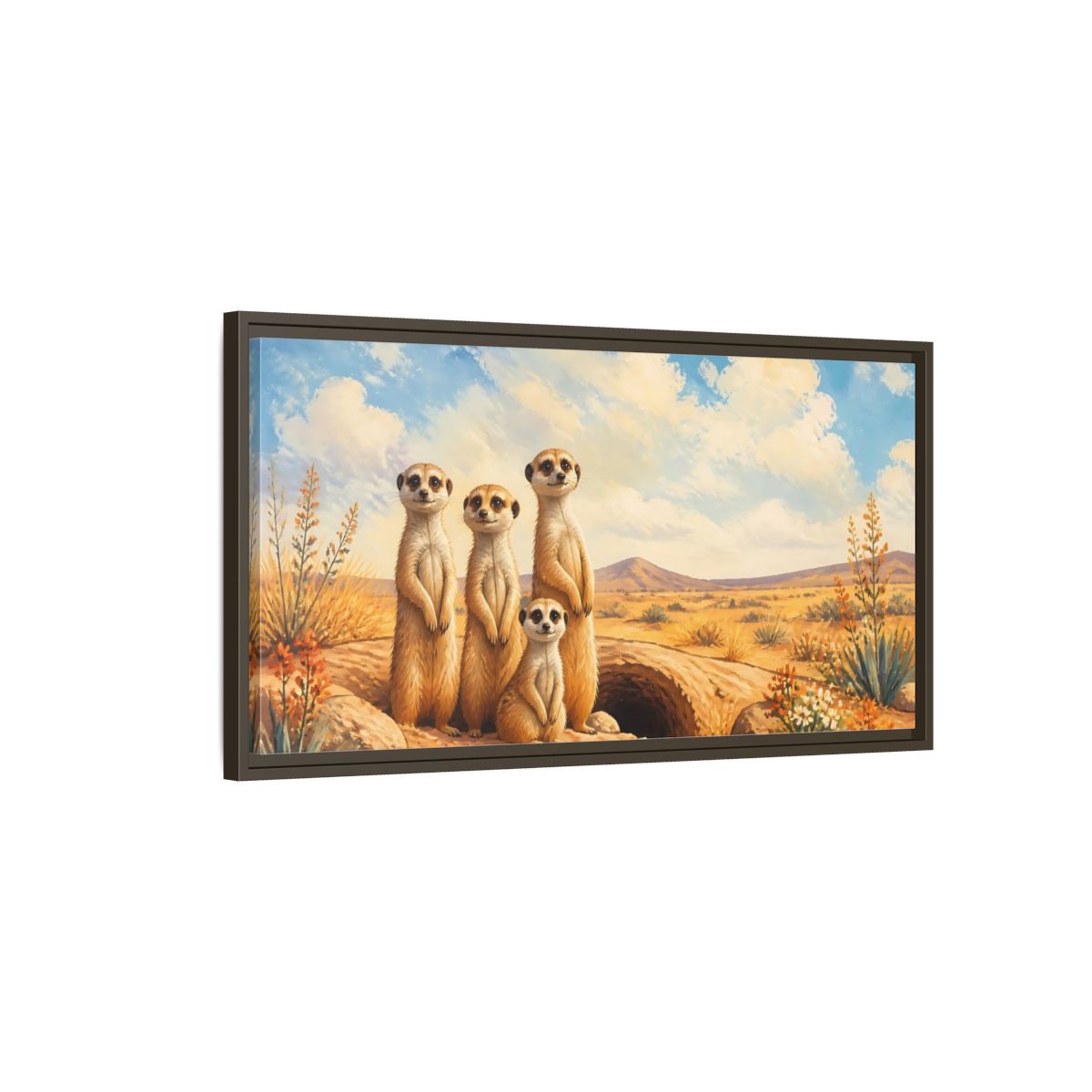 Main Mockup. Animals Meerkats Desert Meerkats shown as stretched canvas wall art