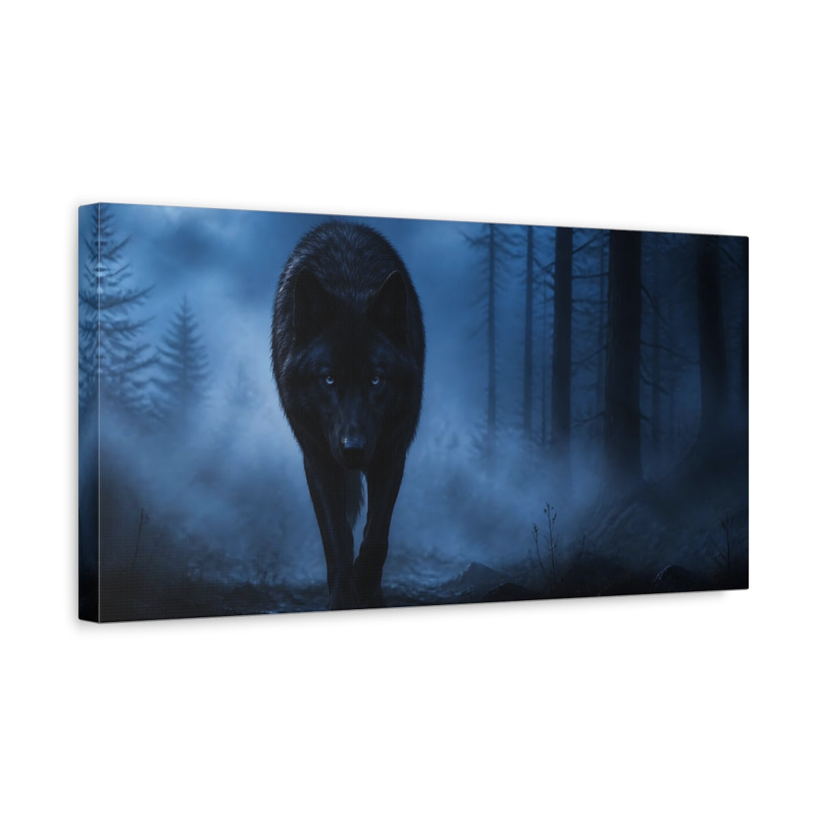 Side Mockup 3. Animals Midnight Black Wolf shown as canvas print