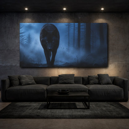 Mockup 3. Animals Midnight Black Wolf shown as canvas print