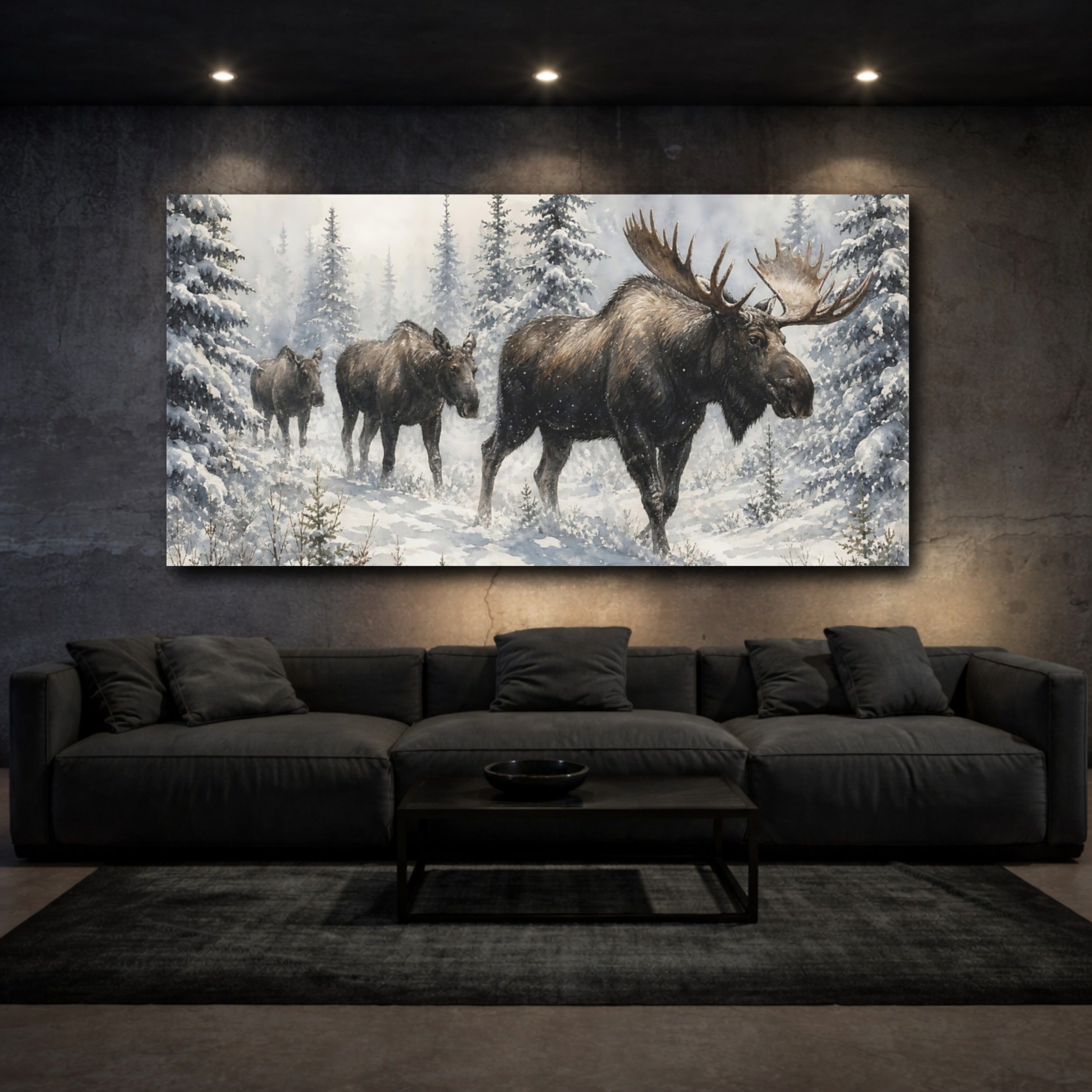 Mockup 3. Animals Moose Brown And White Moose shown as stretched canvas wall art