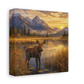 Side Mockup 2. Animals Moose Calf Golden Hour Wildlife shown as stretched canvas wall art