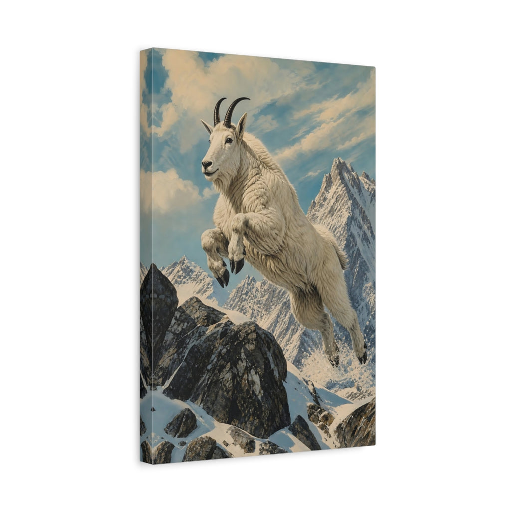 Side Mockup 4. Animals Mountain Goat White Mountain Goat shown as stretched canvas wall art