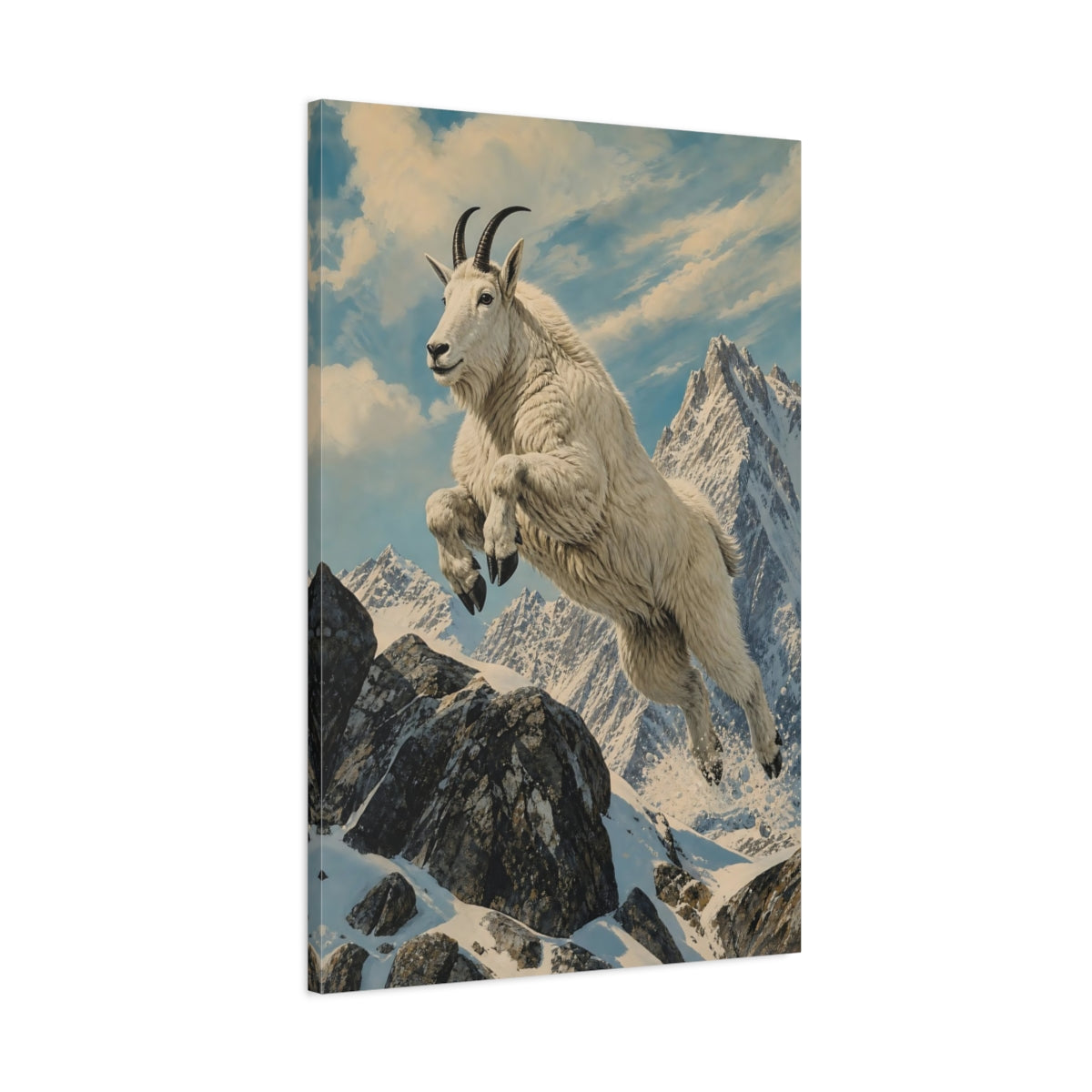 Main Mockup. Animals Mountain Goat White Mountain Goat shown as stretched canvas wall art